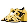 thumbnail image 3 of FSJ Women Chic Square Toe Strappy Chunky Block Heel Sandal T-Strap Caged Adjustable Ankle Buckle Daily Walking Shoes Size 8 Yellow, 3 of 4