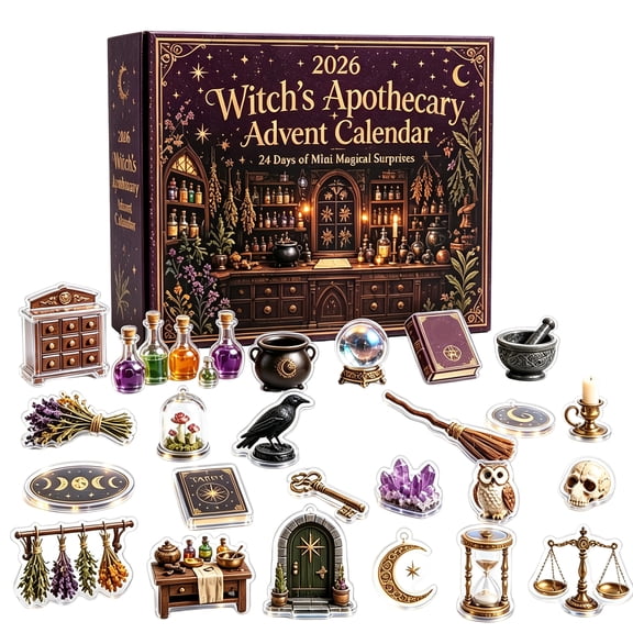 2026 Witch's Apothecary Advent Calendar, 24-Day Holiday Countdown with Mystical Acrylic Miniatures, Gothic Fantasy Collectible Surprise Box, Unique Home Decor & Gift Set for Adults and Enthusiasts