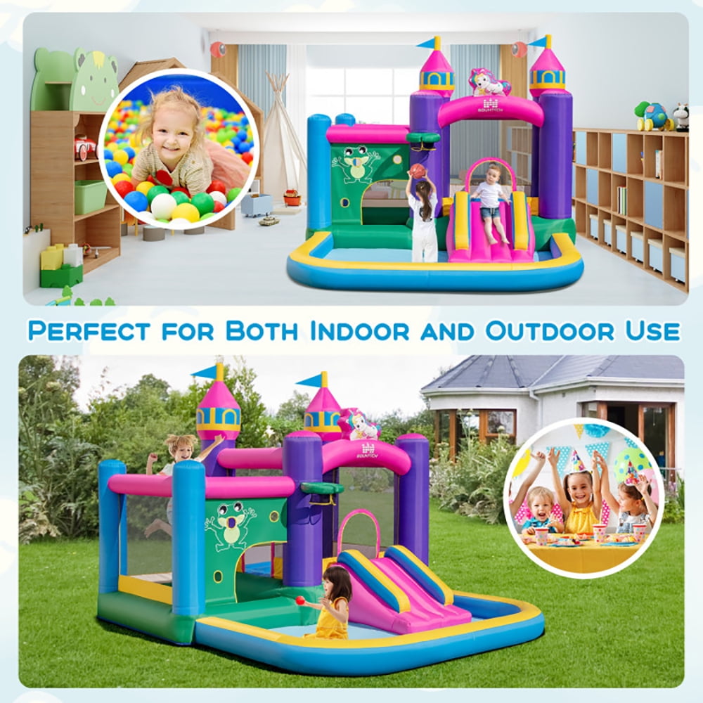 Aimee Lii 6-in-1 Kids Blow up Castle with Slide and Jumping Area and Ball Pit Pools without Blower, Kids Bounce House for 3-10