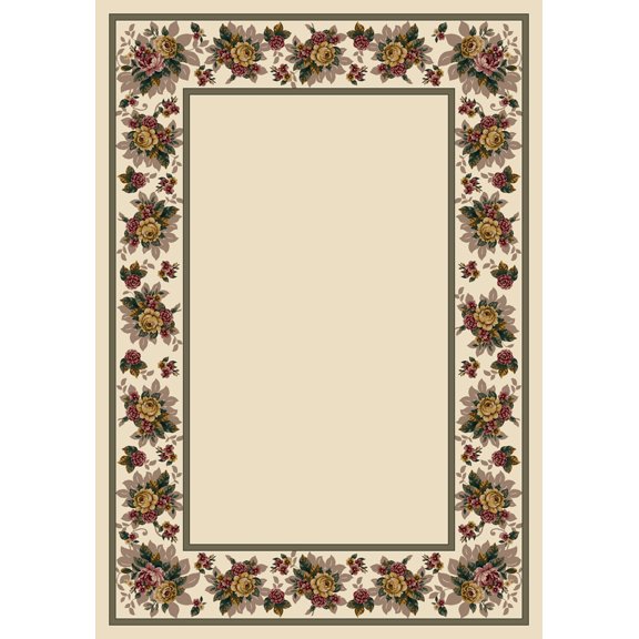 Milliken Blue Bordered Area Rug Floral Lace Opal II - Aprx 3' 10" x 5' 4"