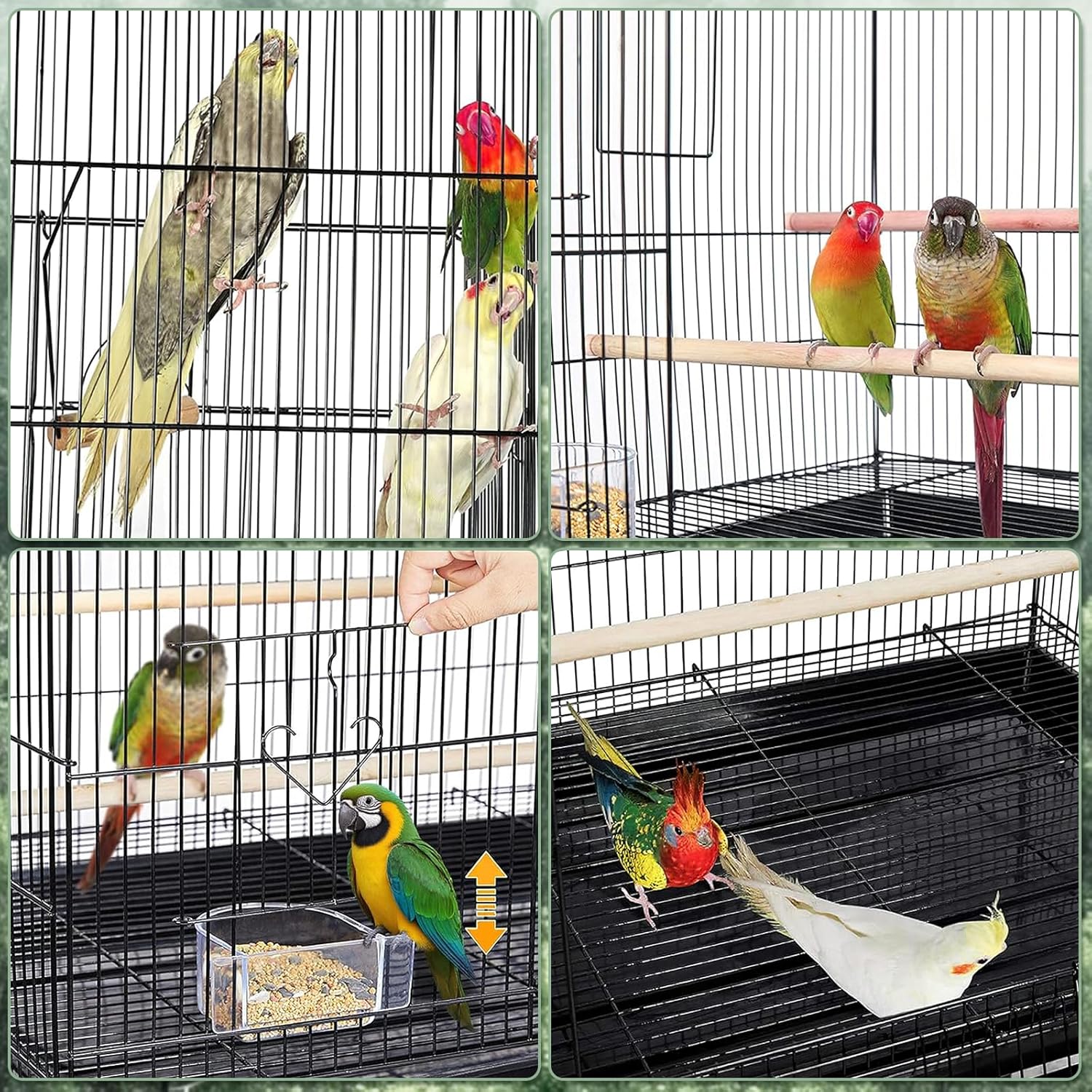 Portable Bird Cage Carrier, Travel Parrot Cage with 2 Perches, 2 Food Bowls and Tray, Metal Parakeet Cages for Small to Medium Sized Birds Cockatiels Lovebirds Canaries Budgies