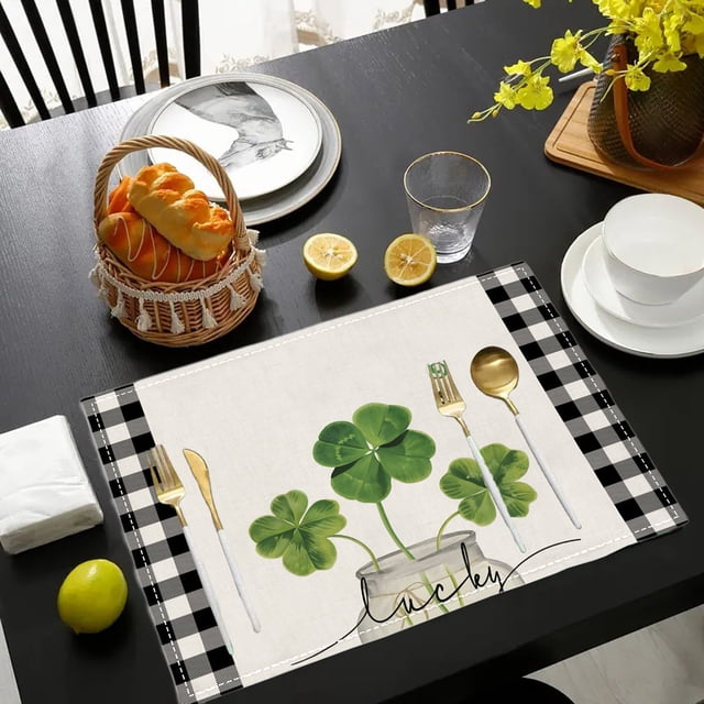 Ovzne Sets de Table de la Saint-Patrick Sets de Table à Carreaux Faciles à Nettoyer Sets de Table Décoratifs Table Ronde de Bar à Café en Liquidation