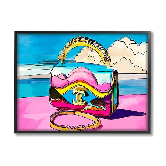 Stupell Industries Vivid Fashionable Purse Beauty & Fashion Painting Black Framed Art Print Wall Art, 14 x 11