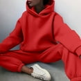 thumbnail image 4 of CILENON Plus Size 2 Piece Sets Women Solid Solor Casual Fashion Long Pants With Thick Long Sleeve Hoodie Suit Exercise Clothes for Women Women's Athletic Clothing Sets (Red,XL), 4 of 6
