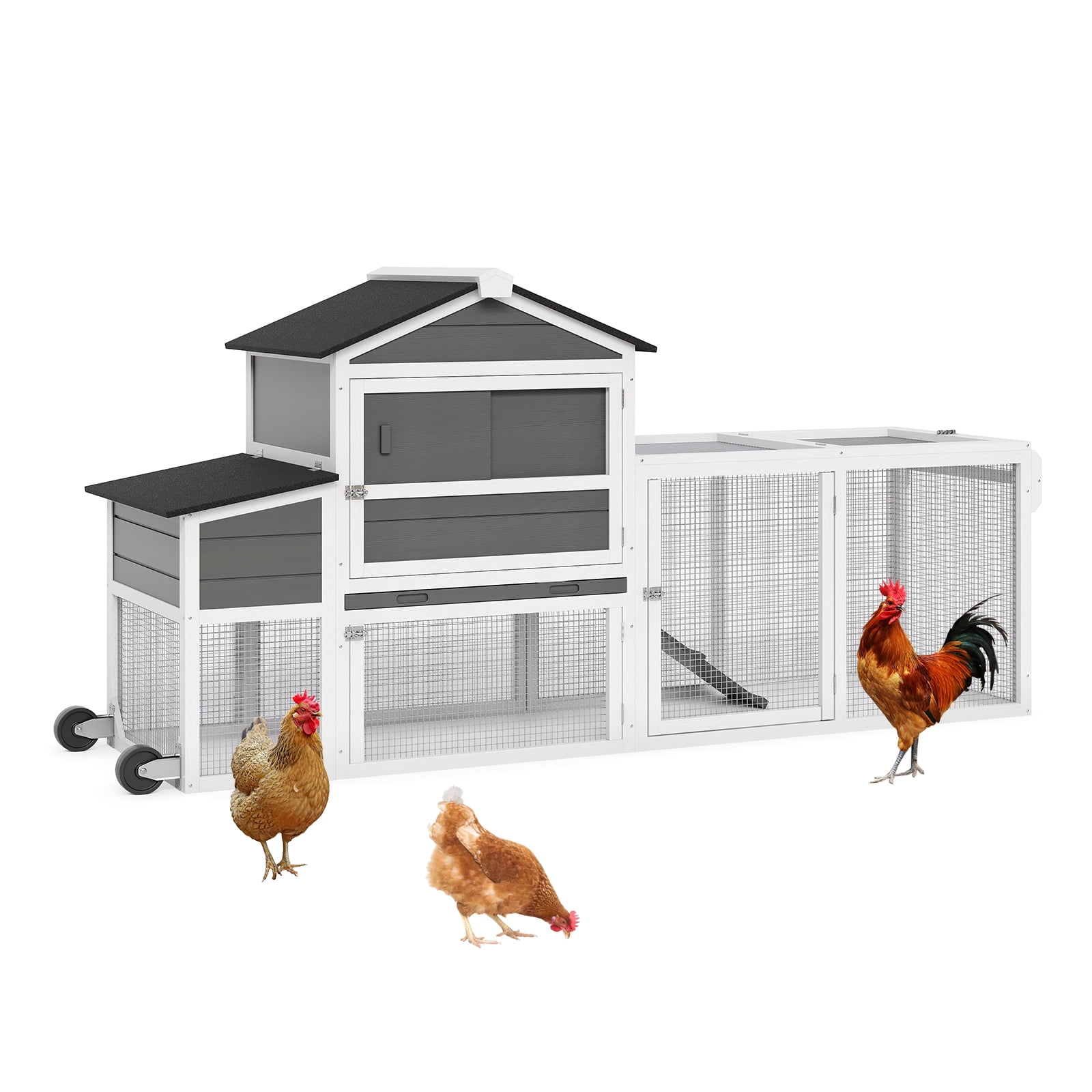 Mobile Wooden Chicken Coop with Wheels Portable Hen House with Run - Nesting Boxes Small Duck Coop
