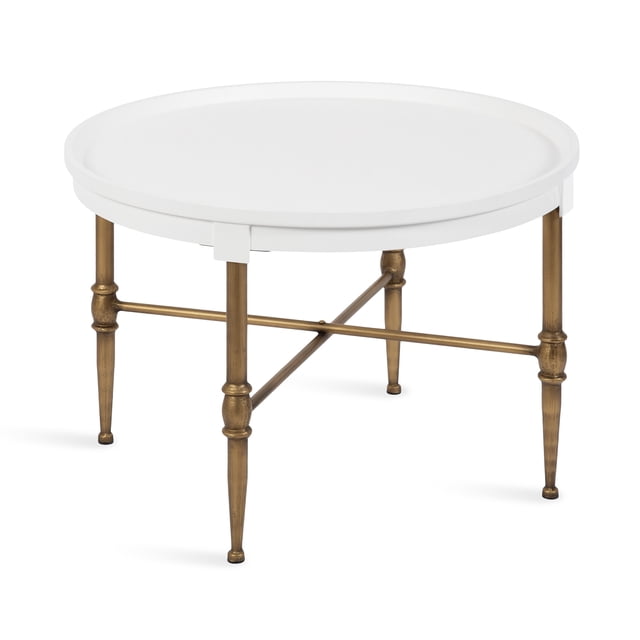 Kate and Laurel Valdi Modern Round Coffee Table, 26 x 26 x 19, White and Antique Gold, Glam Circle Living Room Table with Geometric Metal Base and Raised Edge Tabletop