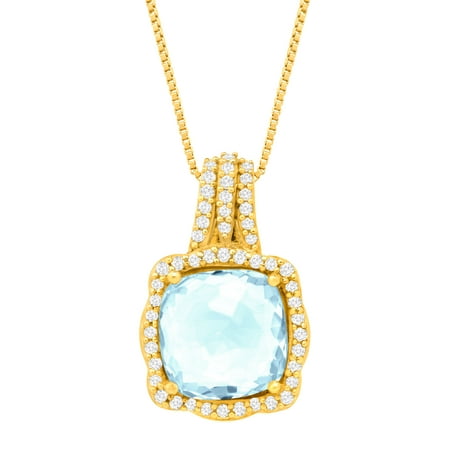 1 7/8 ct Natural Aquamarine & 1/6 ct Diamond Pendant Necklace in 14kt Gold