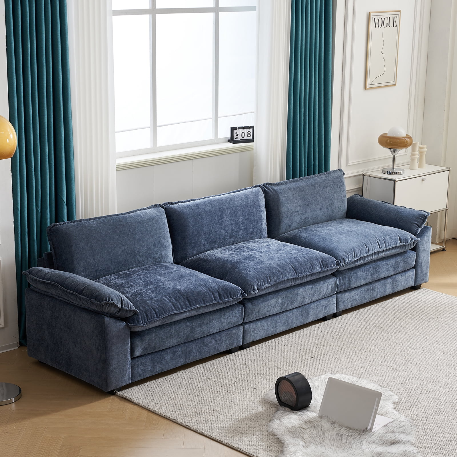 Ktaxon Sectional Sofa L Shaped Couch with Chaise Living Room Sleeper Set, 3 Seats with Chenille and Double Layer Cushions 120