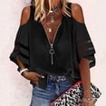 thumbnail image 4 of Women Going Out Summer Tank Tops Loose Zipper Half Flared Sleeve Mesh Splice Loose Tunic Undershirts,Black,L, 4 of 4