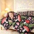 thumbnail image 3 of Homewish Kawaii Watercolor Mushrooms Queen Comforter Set,Dreamy Flowers Comforter Sets Queen,Red Green,Black Reversible,3pcs,1 Comforter and 2 Pillowcases, 3 of 7