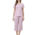thumbnail image 2 of Wancir Women's Sleepwear Capri Pajama Sets Short Sleeve Two-Piece Pjs V Neck Tops & Capri Pants S-2XL, 2 of 8