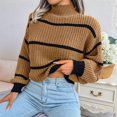 thumbnail image 6 of Womens Mock Neck Striped Chunky Knitted Sweater Winter Long Sleeve Pullover Sweaters Tops Khaki S, 6 of 9