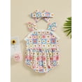 thumbnail image 5 of Newborn Girl Outfit, Flower Print Fly Sleeve Patchwork Romper with Hairband Summer Clothes, 5 of 9