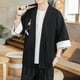 thumbnail image 2 of Cárdigan tipo kimono de moda japonesa para hombre, chaqueta de talla grande Yukata, informal, de lino y algodón, con siete mangas, ligero, negro, 2xl ER, 2 of 5