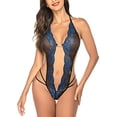 thumbnail image 3 of Mujeres Sexy Halter Body Ropa interior Cuello en V profundo Lencería de encaje floral, Azul, M Yuarrent XX000181-06, 3 of 7