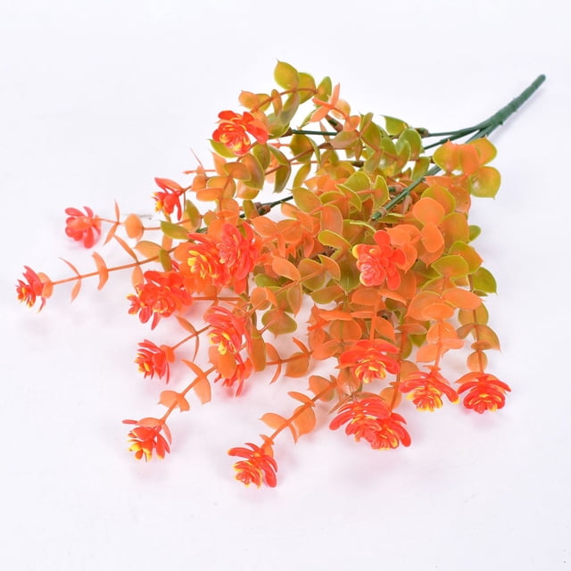 Simulación de flores de plástico, simulación de flores de eucalipto, arreglo floral de eucalipto de 7 tenedores y 35 ojos