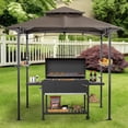 thumbnail image 2 of SUNCROWN Outdoor Grill Gazebo 8 x 5, Patio Double Tiered BBQ Canopy w/Air Vent, Gazebo Canopy with 8 Hook Tools for Barbecue Picnic Garden, Backyard, Poolside, Brown, 2 of 8