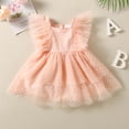 thumbnail image 2 of Robe de Fête pour Bébé Fille Été Robe Rose à Manches Volantes à Pois Robe Princesse, 2 of 9