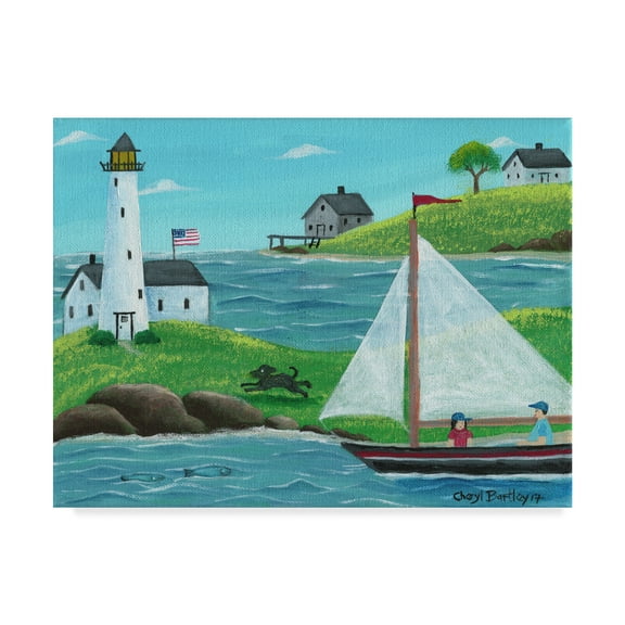 Trademark Fine Art 'Sailing By Lighthouse' Canvas Art by Cheryl Bartley