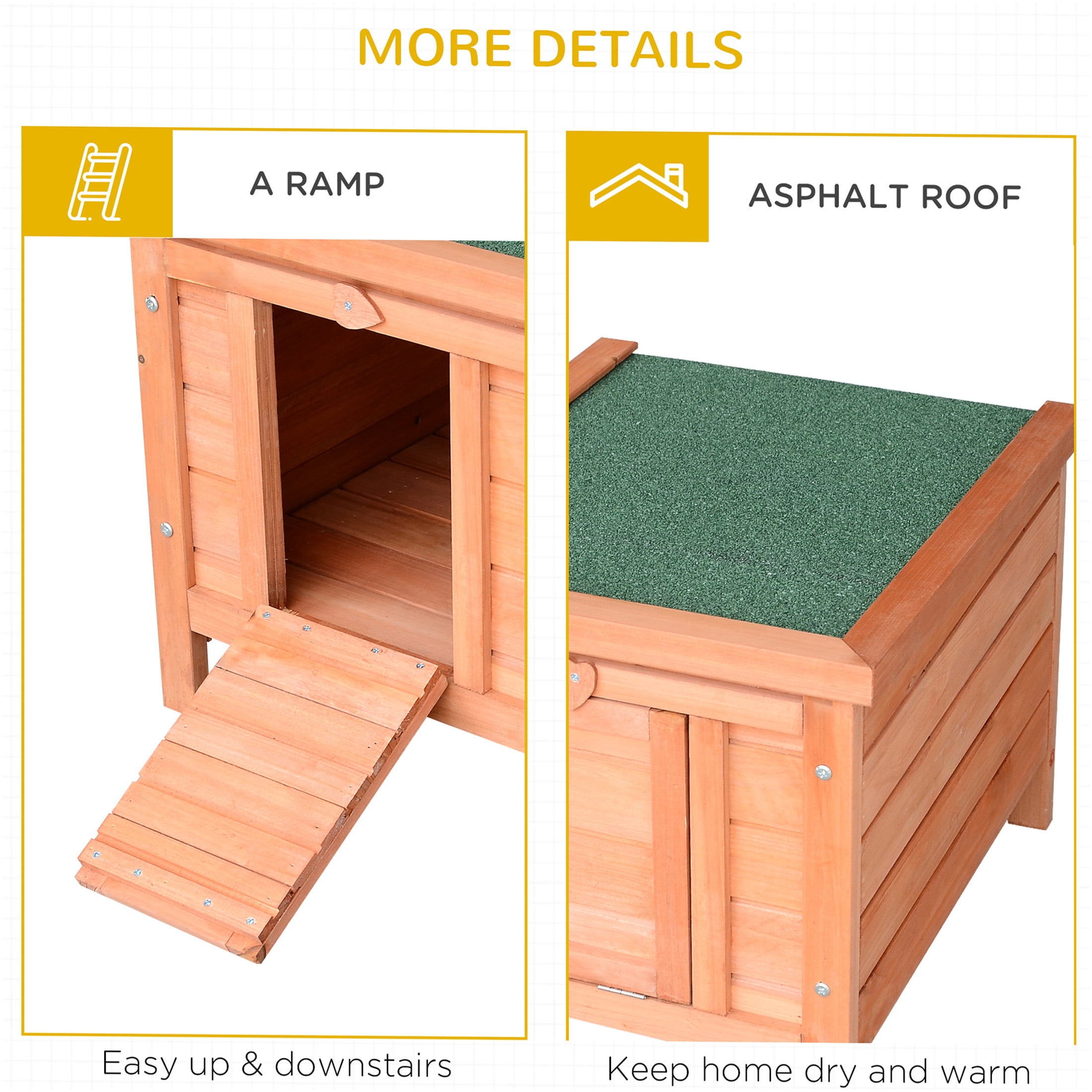 JERFIT Outdoor Rabbit Hutch with Waterproof Asphalt Roof, Wooden Bunny Cage for Small Animals, Guinea Pig House with Ramp, Elevated Floor for Patio, Garden, Natural