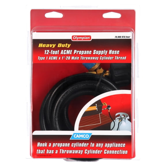 Camco 12-Foot Propane Hose Assembly - Built-in Excess Protection - Black (59825)
