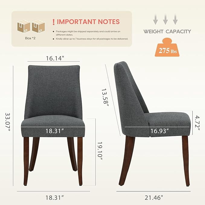 EOP Upholstered Dining Chairs Set of 4, Mid Century Modern Fabric Side Chairs with Solid Wood Legs, Comfortable Kitchen & Dining Room Chairs for Home, Restaurant Use, Dark Gray