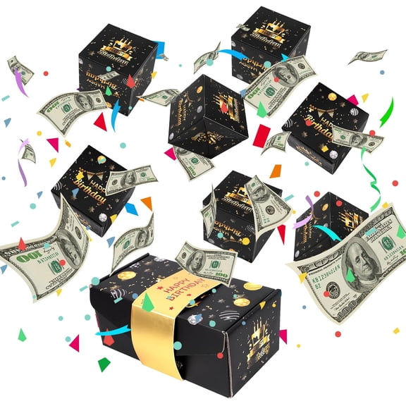 Exploding Gifts Box, Black Gold Surprise Explosion Gifts Box Birthday Money Boxes for Cash Gifts Pop Up Birthday, DIY Unique Folding Happy Birthdays Surprise Boxes Party Favors for Men Women