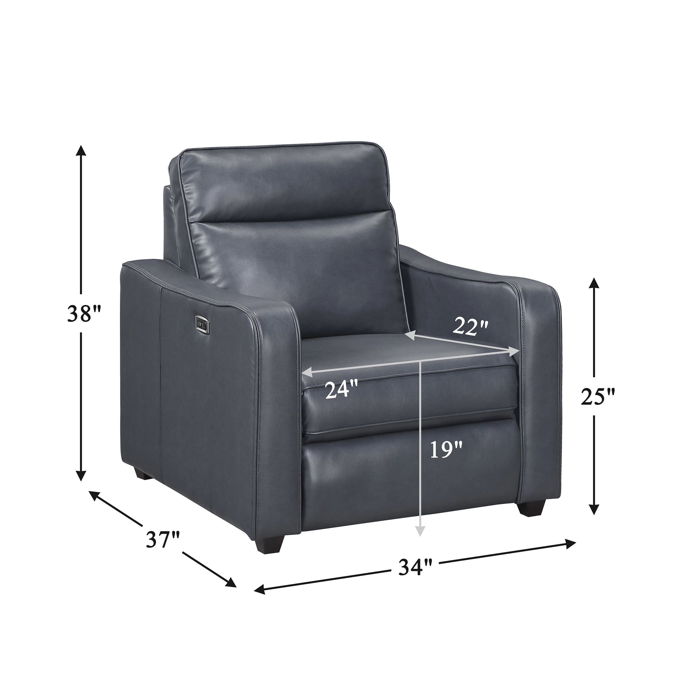 OakvillePark Ardena Faux Leather Power Reclining Chair with Curved Track Arms, Zero Wall Recliner, Navy