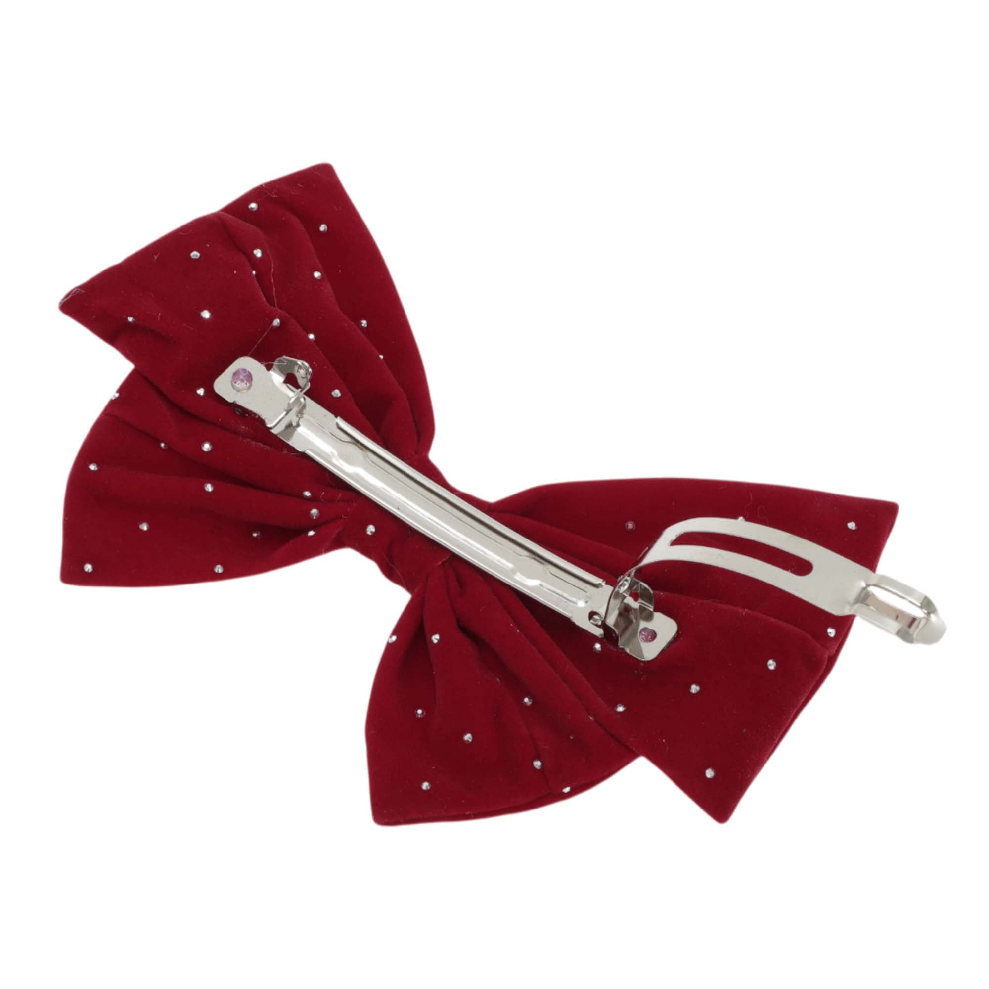Unique Bargains Cute Rhinestones Bow Spring Hair Clips Wine Red