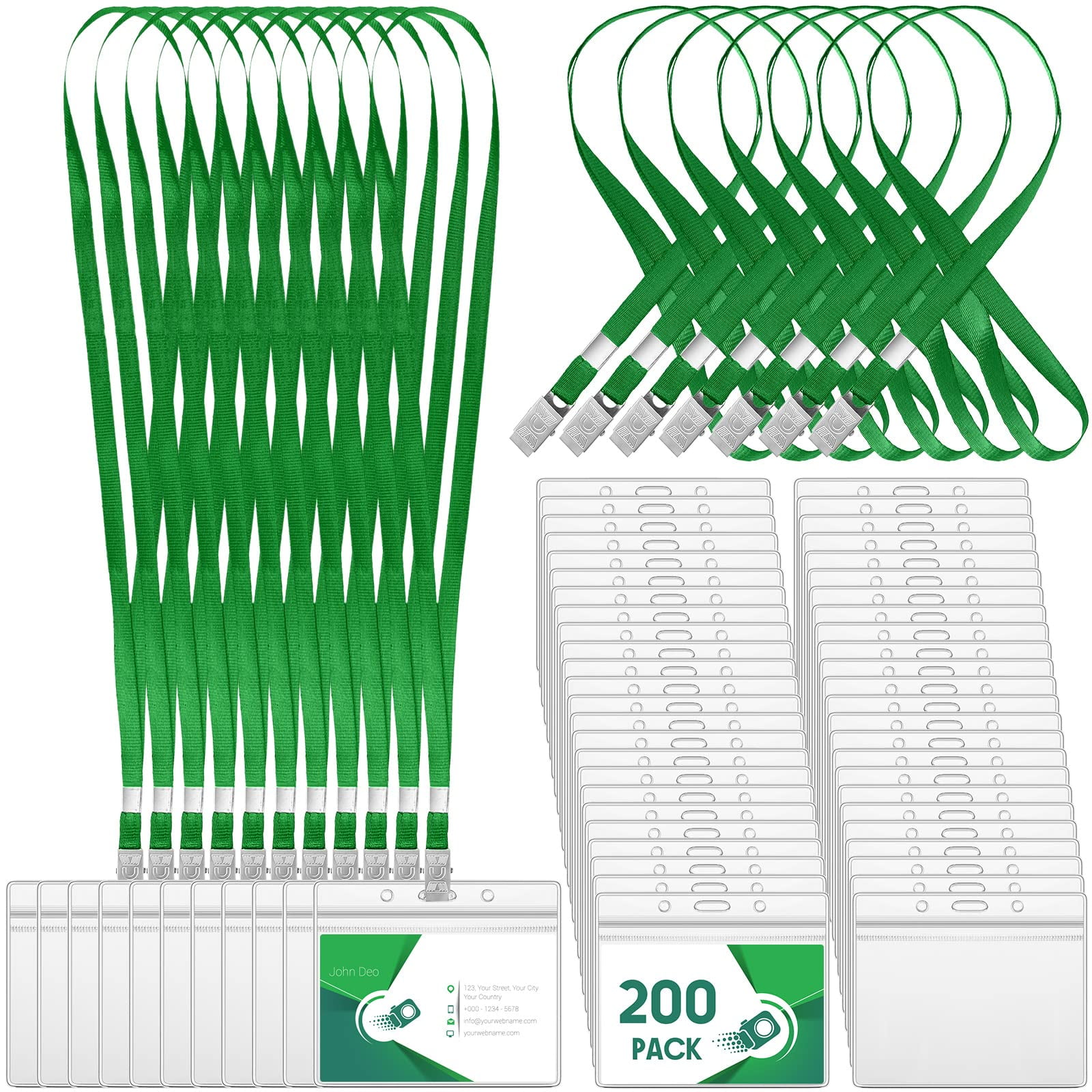 200 Pcs Name Tags Clear Plastic Name Tag Badge ID Card and 200 Pcs