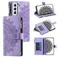 thumbnail image 1 of Mantto Crossbody Case for Samsung Galaxy S21 FE 5G,Embossed Pattern PU Leather Zipper Pocket Magnetic Flip Holder ID Credit Card Slots Wallet Phone Case with Detachable Shoulder Strap,Purple, 1 of 10