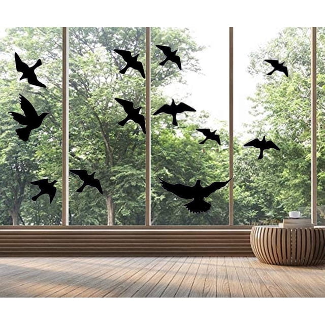 Calcomanías anticolisión para ventanas y pájaros para puertas de vidrio (negras)