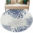 thumbnail image 2 of Navy Blue Chrysanthemum 8ft Round Rug, Farmhouse Botanical Floral Modern Non-Skid Rubber Backing Large Area Rugs - Living Room Bedroom Home Office, Indoor Floor Mat Carpets Washable Rug, 2 of 9