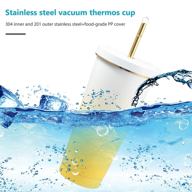 Copa De Vacío Taza de agua para coche de 750 ml, frascos de vacío de paja con gradiente a prueba de fugas, taza de café (amarillo) Sywqhk Para Estrenar