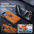 thumbnail image 3 of ELEHOLD for iPhone 14 Pro Max Magnetic Case Premium PU Leather Logo View Hollow Design Foldable Ring Holder Kickstand Support Mag Safe Charging Shockproof Cover for iPhone 14 Pro Max,brown, 3 of 6