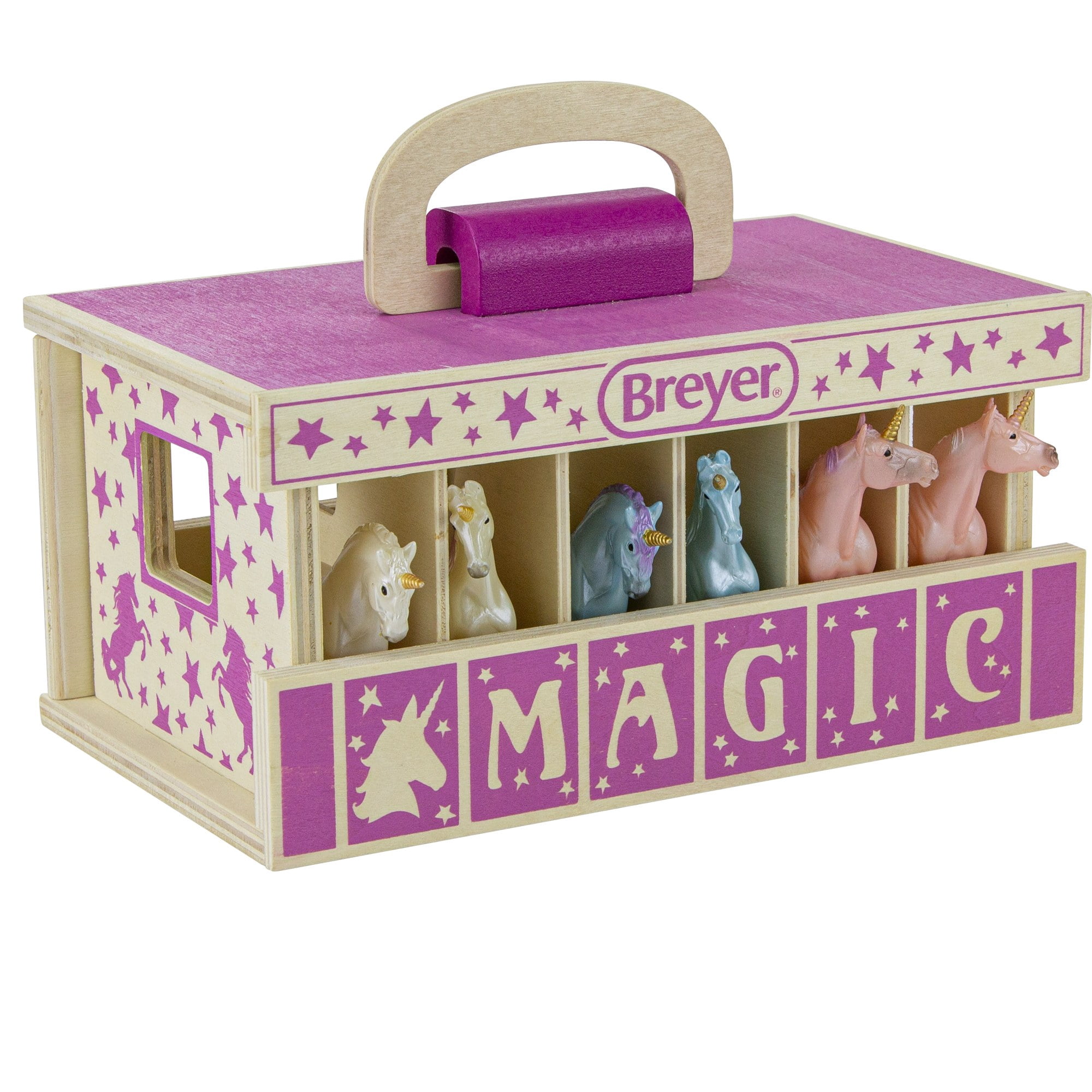 Breyer Horses - Unicorn Magic 1:32 Scale Wooden Stable Playset With 6 Unicorns