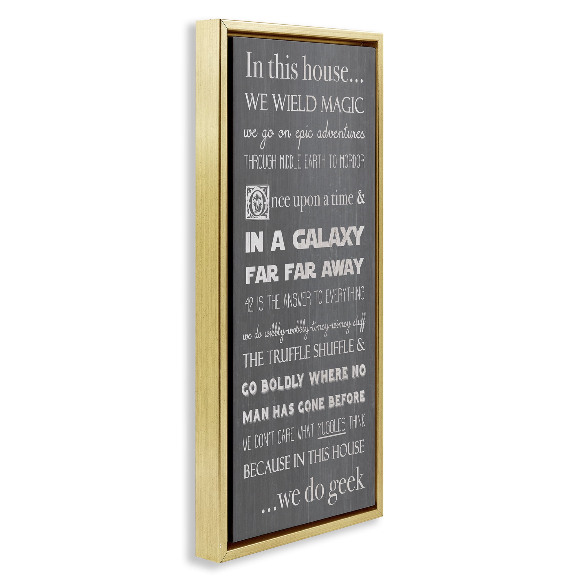 Stupell Industries Family Movie Night Phrases Typography Painting Gold Floater Framed Canvas Art Print Wall Art, 11 x 25