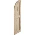 thumbnail image 3 of Ekena Millwork 12"W x 60"H (48" Low Side) Timberthane Pecky Cypress Two Equal Flat Panel w/Quarter Round Arch Top Faux Wood Shutters (Per Pair), Primed Tan, 3 of 6
