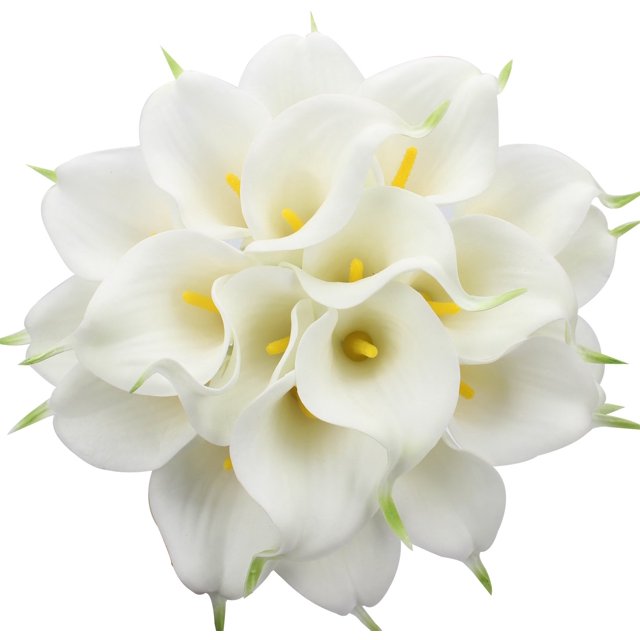 Ramo de boda Duovlo, 20 unidades, flor artificial de látex con forma de lirio de cala, con toque real, decoración para fiestas en el hogar (blanco)
