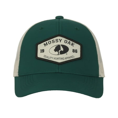 Mossy Oak Men s Trucker Hat Structured Mesh Back Snapback Hunting Hat One Size Adult Dark Green/Putty