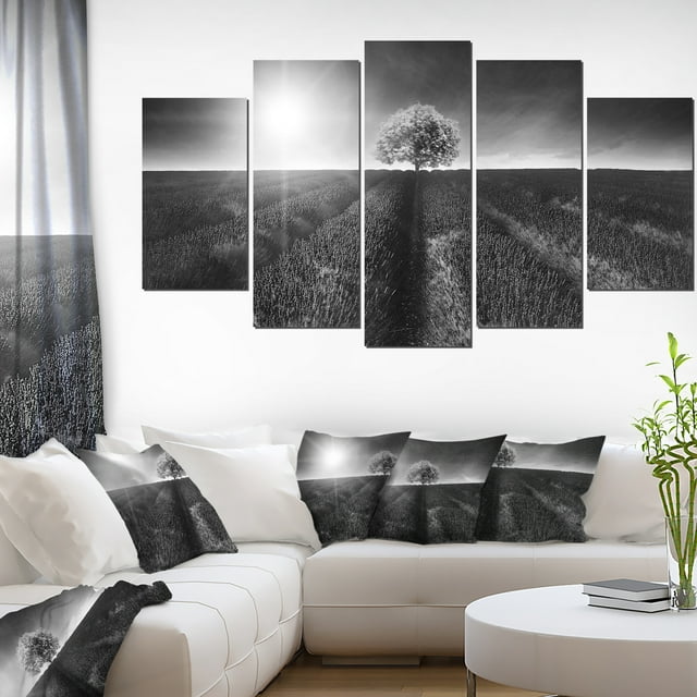 Magnifique Champ de Lavande Noir et Blanc - Art sur Toile de Paysage Extra Grand