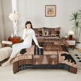 thumbnail image 4 of Feelyou Jungle Bear Deer Full Size Comforter Sets, Rustic Wooden Plank Bedding Comforter Set, Brown Vintage Patchwork Reversible Bedding Sets, Ultra Soft Bedroom Decor, 3pcs, 4 of 8