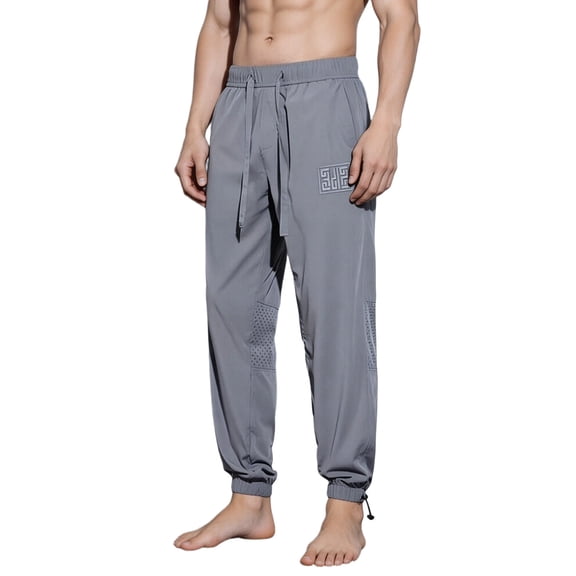 Amkhujs Mens Casual Pants Breathable Mesh Full Length Taper Jogger Pants Drawstring Elastic Waist Lightweight Sweatpants