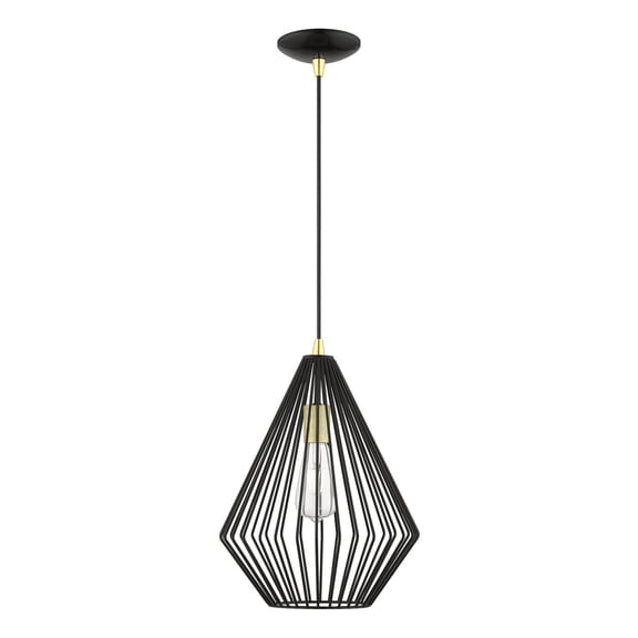 41325-68 Livex Lighting Linz - 1 Light Pendant In Geometric Style-21 Inches Tall and 11.5 Inches Wide-Shiny Black/Polished Brass Finish
