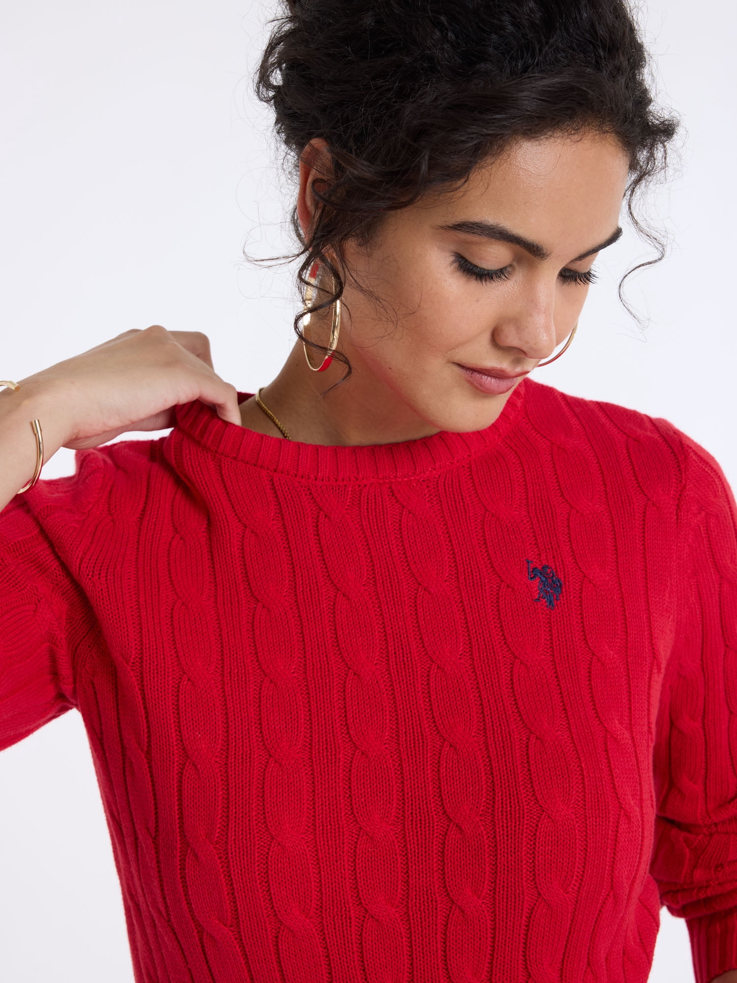 U.S. Polo Assn. Women's Classic Cable Crew Neck Sweater, Sizes XS-XL