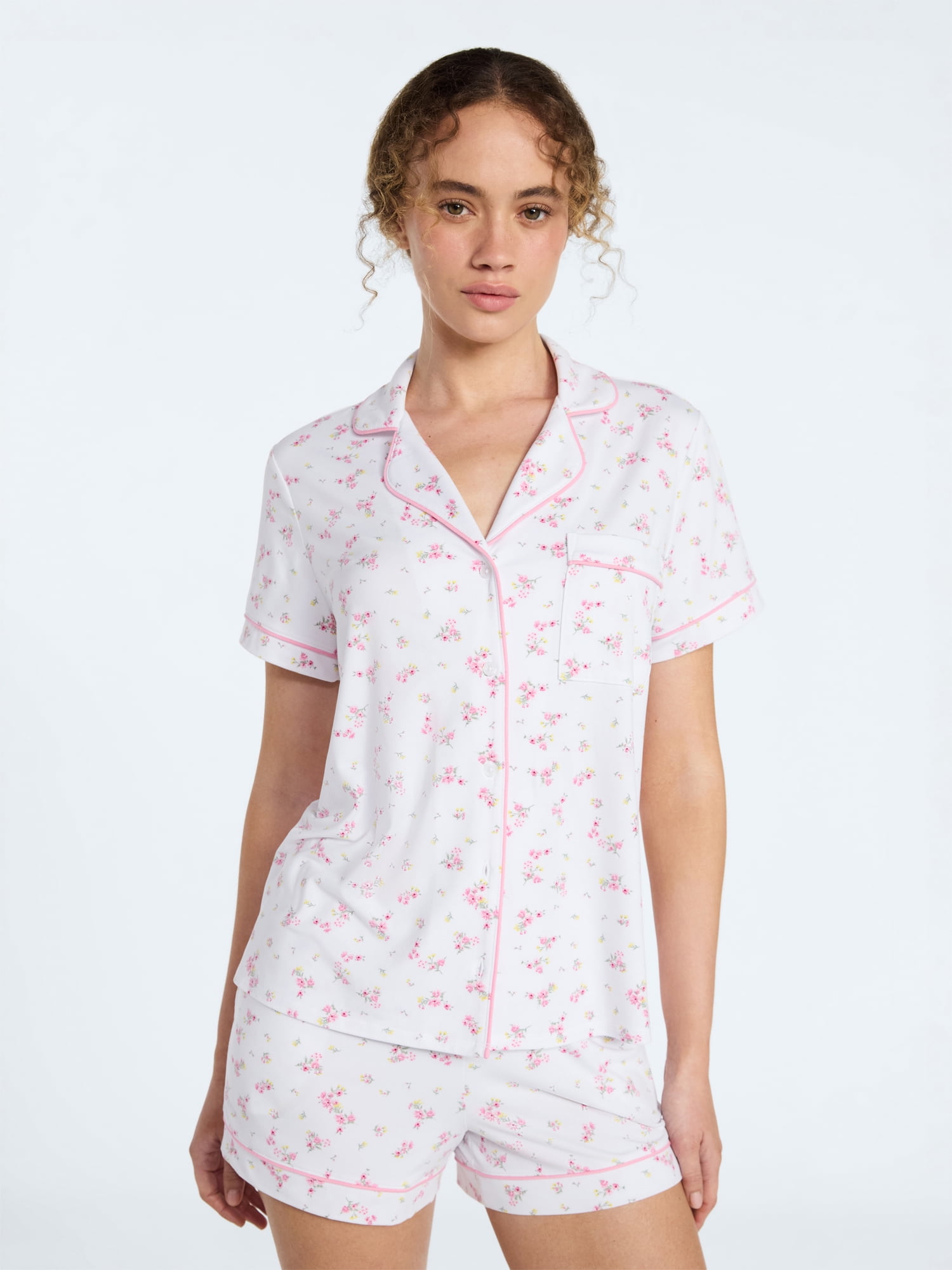 Joyspun Women’s Mommy and Me Notch Collar Top and Shorts Family Matching Pajama Set, Sizes XS-3X