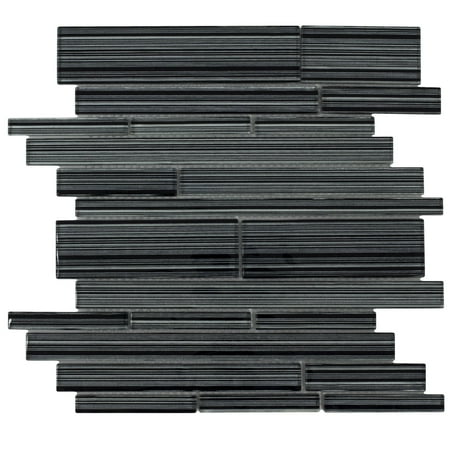 Hand Painted Field Tile - MTO0016 Modern Linear Black Hand painted Silver Glossy Glass Mosaic Tile