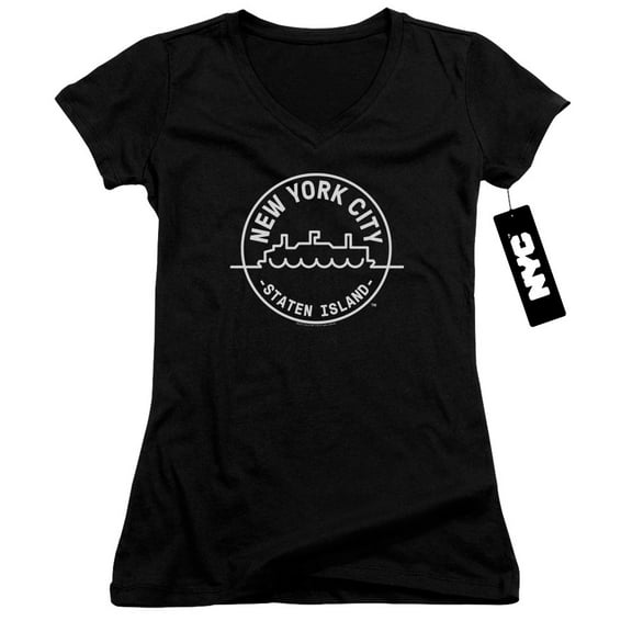 New York City See Nyc Staten Island Junior Women's V-Neck T-Shirt Black