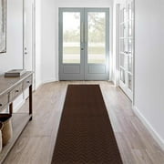 Customized Size Hallway Runner Rug with Rubber Backing, Backed Non-Slip Waterproof, Washable Outdoor Indoor Carpet for Floor, Entryway, Kitchen, Laundry, Balcony, Garage, Brown Triangle, 4' x 17'