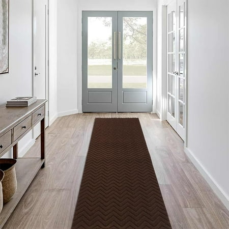 Customized Size Hallway Runner Rug with Rubber Backing, Backed Non-Slip Waterproof, Washable Outdoor Indoor Carpet for Floor, Entryway, Kitchen, Laundry, Balcony, Garage, Brown Triangle, 4' x 17'